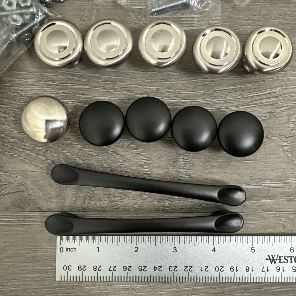Lot Of 12 Cabinet Handle Drawer Pulls Satin Nickel Plated Black Metal Cabinet